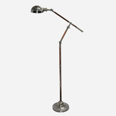 SILVER PLATED + WOOD ADJUSTABLE FLOOR LAMP