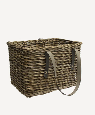 NEWSPAPER BASKET WITH LEATHER STRAP