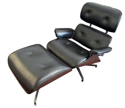 ASTOR CHAIR AND FOOTSTOOL - BLACK LEATHER