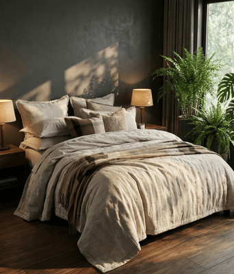 LAUNDERED LINEN BEDSPREAD SET - NATURAL