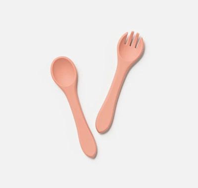 SILICONE FORK AND SPOON - DIXIE PINK