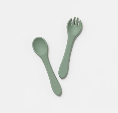 SILICONE FORK AND SPOON - MOSS