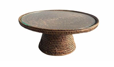 RATTAN STAND WITH GLASS - LARGE