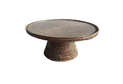 RATTAN STAND WITH GLASS - MEDIUM