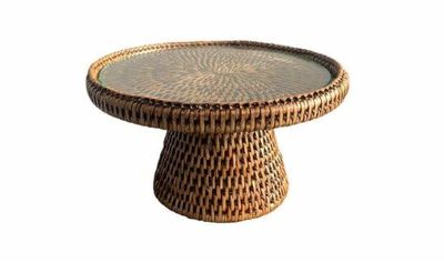 RATTAN STAND WITH GLASS - SMALL