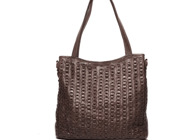 LEATHER WOVEN TOTE BAG - BROWN