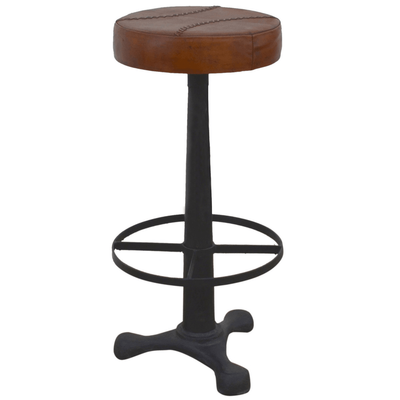 LEATHER TOPPED BARSTOOL - BROWN