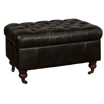 BUTTONED VINTAGE BLACK OTTOMAN WITH STORAGE