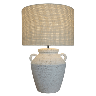 WHITE CERAMIC LAMP WITH NATURAL LINEN SHADE