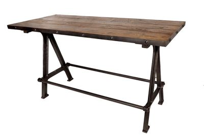 WOOD AND IRON BAR TABLE