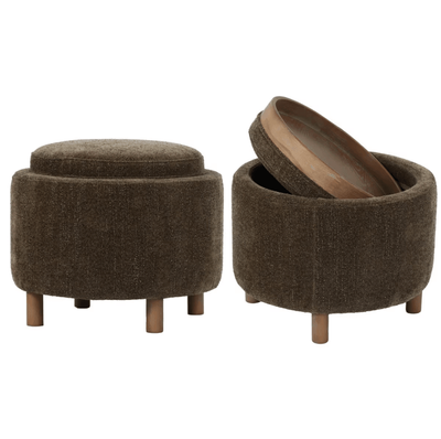 VARUN OTTOMAN - OLIVE W/ REVERSIBLE ASH WOODEN TRAY