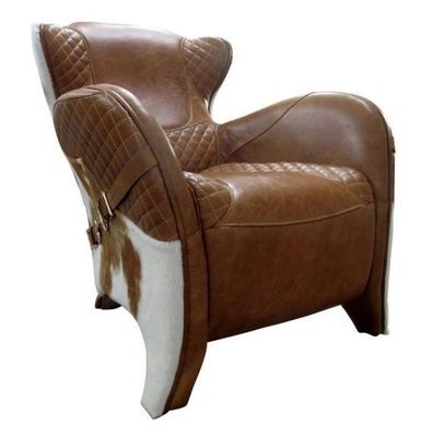 COLUMBUS ARMCHAIR - BROWN LEATHER W/ COWHIDE
