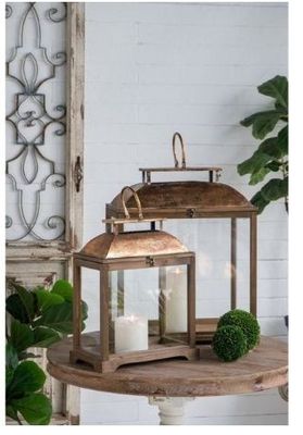 VINTAGE GLASS AND IRON LANTERN - RECTANGLE