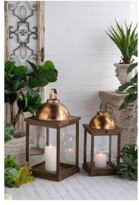 VINTAGE GLASS AND IRON LANTERN-SQUARE