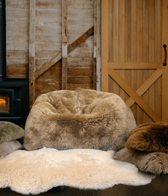 LONG WOOL SHEEPSKIN BEANBAG - TAUPE