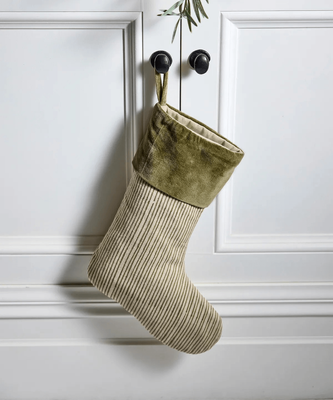 STRIPED GREEN VELVET STOCKING