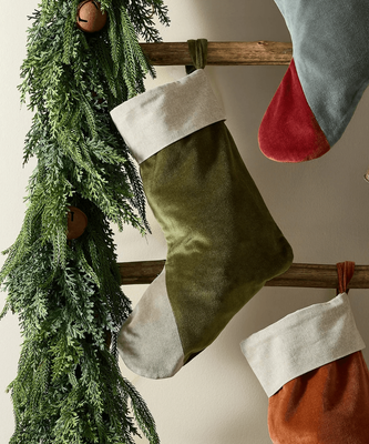 TWO TONED VELVET STOCKING - FOREST