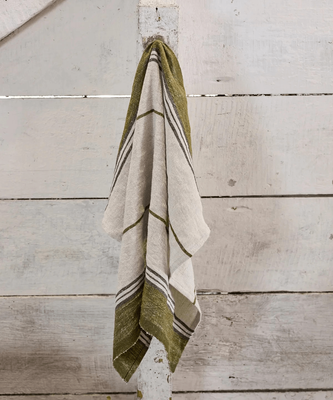 SELVEDGE STRIPE LINEN TEATOWEL - GREEN