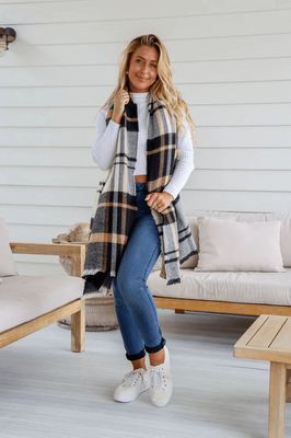 LUXE SOFT TOUCH SCARF - BLACK / CAMEL