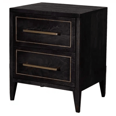 PETRA 2 DRAWER BEDSIDE -BLACK &amp; BRASS
