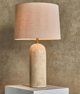 OLSEN TRAVERTINE TABLE LAMP AND LINEN SHADE