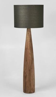SAMSON WOOD FLOOR LAMP SADDLE BASE WITH BLACK SHADE
