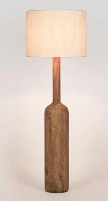 FLASK WOOD FLOOR LAMP SADDLE BASE WITH NATURAL SHADE