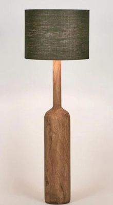 FLASK WOOD FLOOR LAMP SADDLE BASE WITH BLACK SHADE