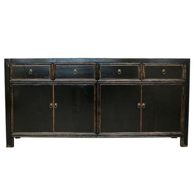 ORIENTAL PAINTED 4 DOOR SIDEBOARD -VINTAGE BLACK