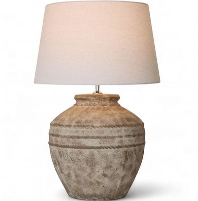 VINTAGE BROWN CERAMIC TABLE LAMP W/ CREAM SHADE