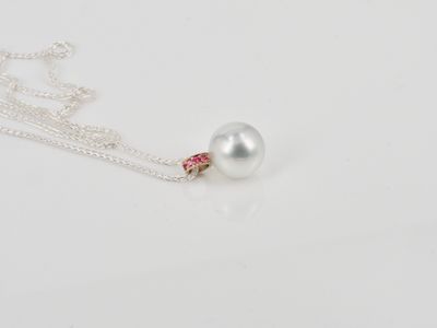 Silver Baroque Pearl Pendant and Pink Spinels