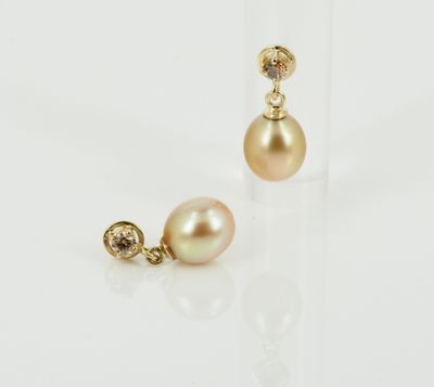 Gold pearl drops with champagne diamonds