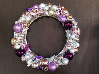 Large Silver and mauve bauble Wreath  - Code 21 SOLD