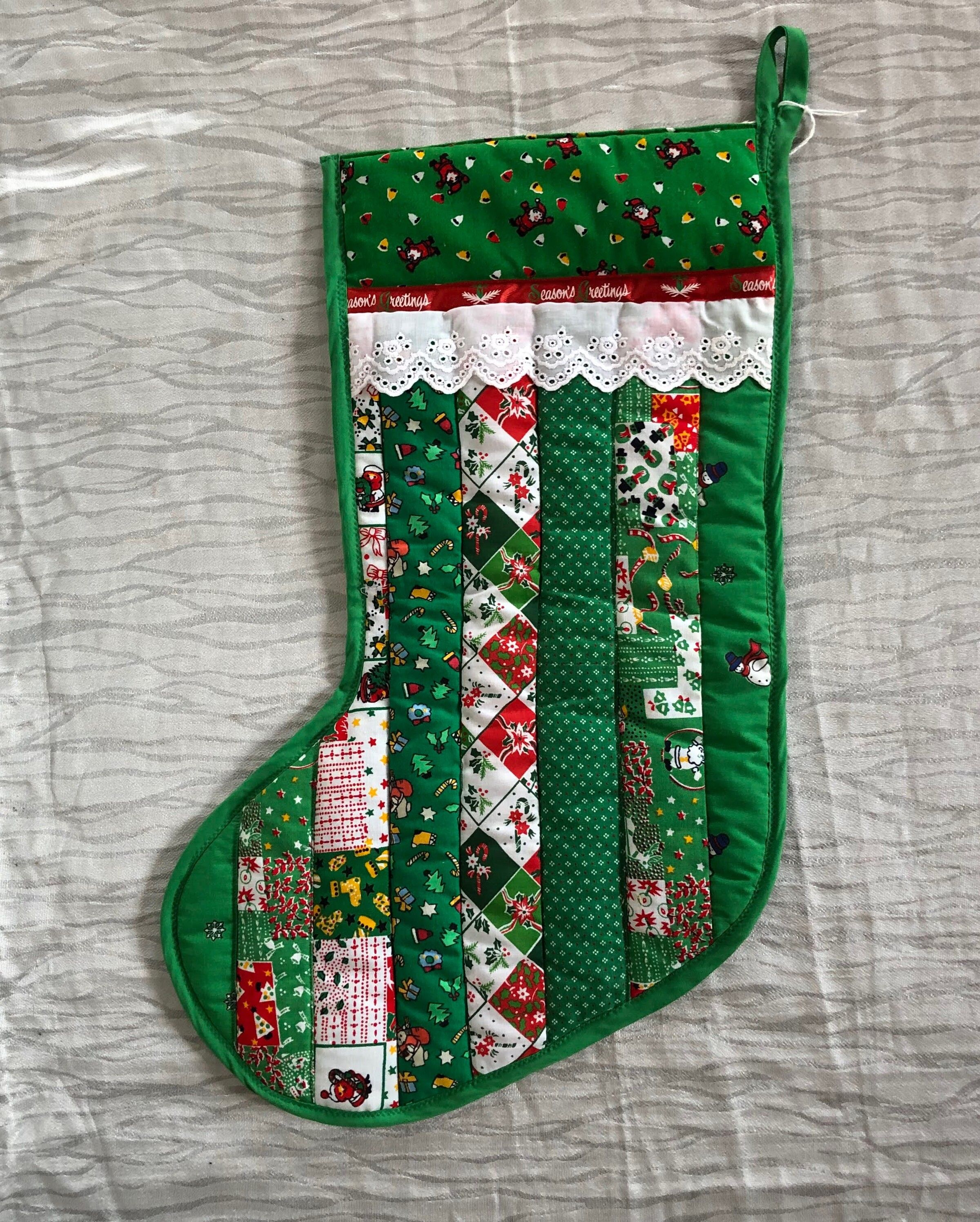 Green Patchwork Christmas Stocking - Code 37 SOLD