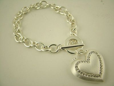 Silver Rhinestone Heart Bracelet