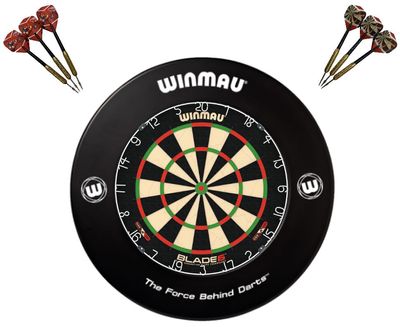 Winmau Dartboard, Surround and Darts Set - Black