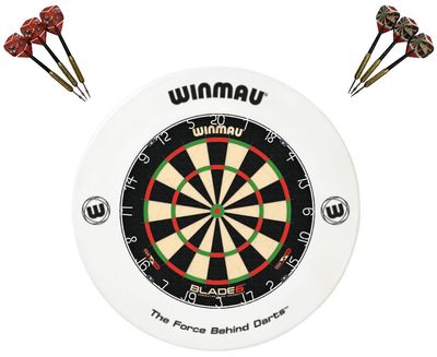 Winmau Dartboard, Surround and Darts Set - White