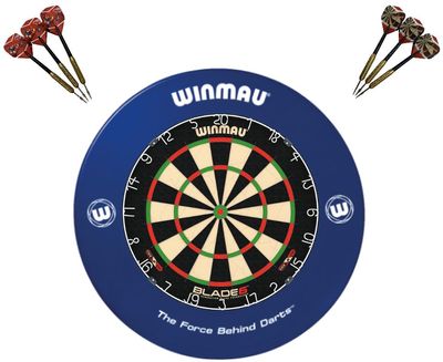 Winmau Dartboard, Surround and Darts Set - Blue