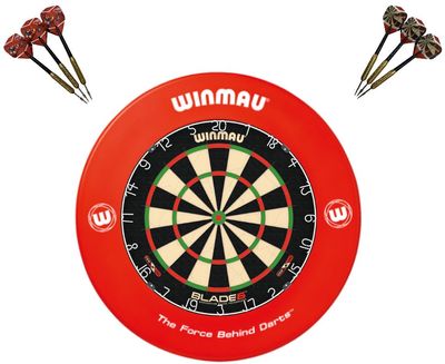 Winmau Dartboard, Surround and Darts Set - Red