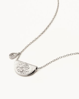 BY CHARLOTTE Calm Your Soul Lotus March Birthstone Necklace - Silver