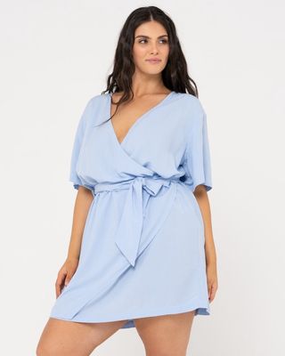 RUSTY Siesta Short Sleeve Wrap Dress - Celestial Blue