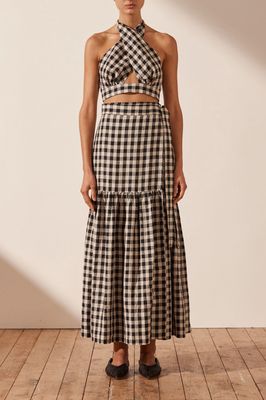 SHONA JOY Aimee Linen Wrap Maxi Skirt - Black/Natural