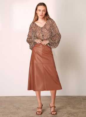 ESMAEE Pipa Midi Skirt - Chestnut Vegan Leather