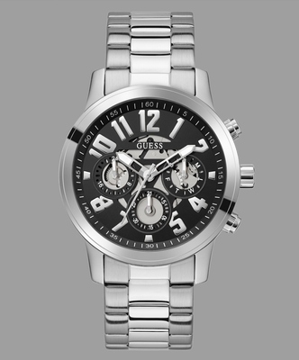 GUESS WATCHES Parker Black Face Watch - Silver