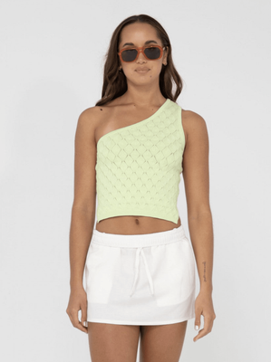 RUSTY Leo One Shoulder Knit Top - Lime