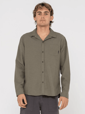 RUSTY Overtone Long Sleeve Linen Shirt - Shadow Army