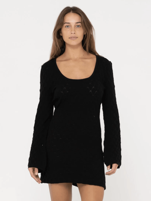 RUSTY Leo Long Sleeve Knit Mini Dress - Black