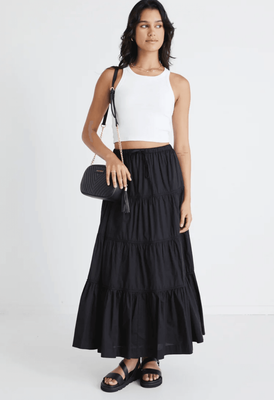 BY ROSA Jealous Cotton Multi Tiered Maxi Skirt - Black