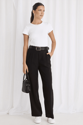 STORIES BE TOLD Tension Soft Touch Pleat Relaxed Pant - Black Soft Touch