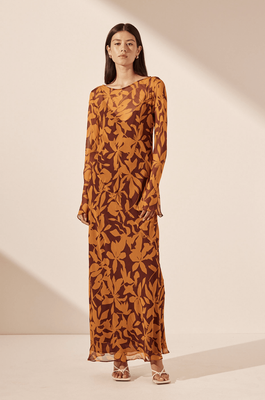 SHONA JOY Natalina Long Sleeve Slip Maxi Dress - Shiraz/Tangerine